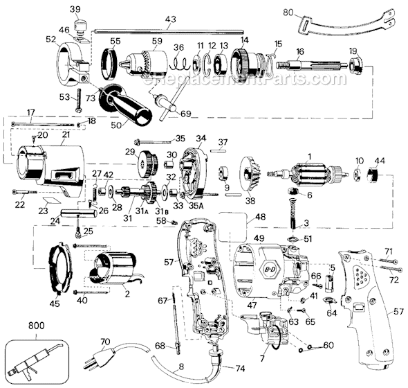 Page A Diagram and Parts List for 5076-09 Type 1 Black and Decker Hammer Drill